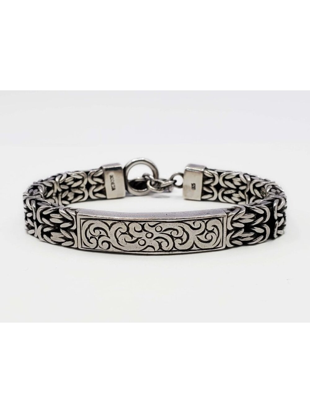 Lois Hill Designer 9.5mm Byzantine Style ID Toggle Bracelet Sterling Silver